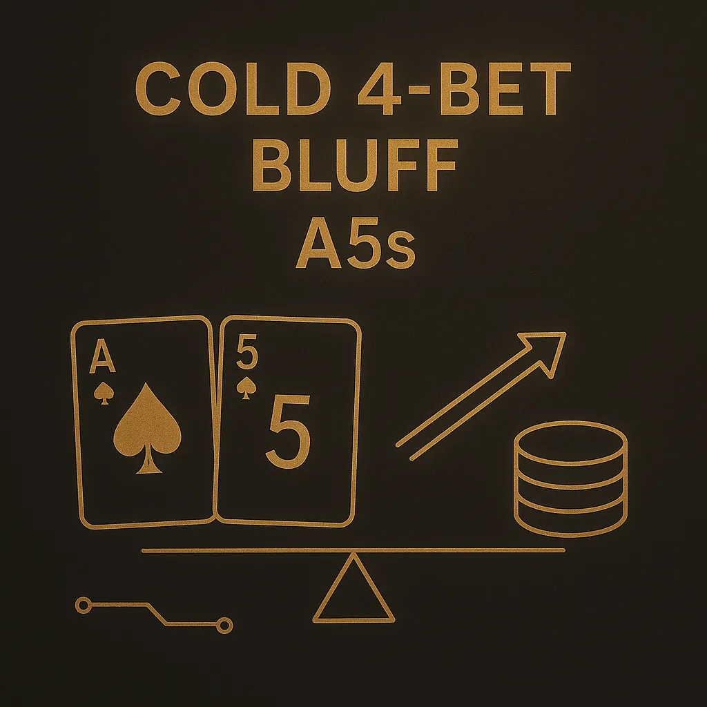 Cold 4-bet bluff with ace-five suited: the ace blocker removes combos of aces and ace-king while the hand keeps wheel and nut-flush potential when called