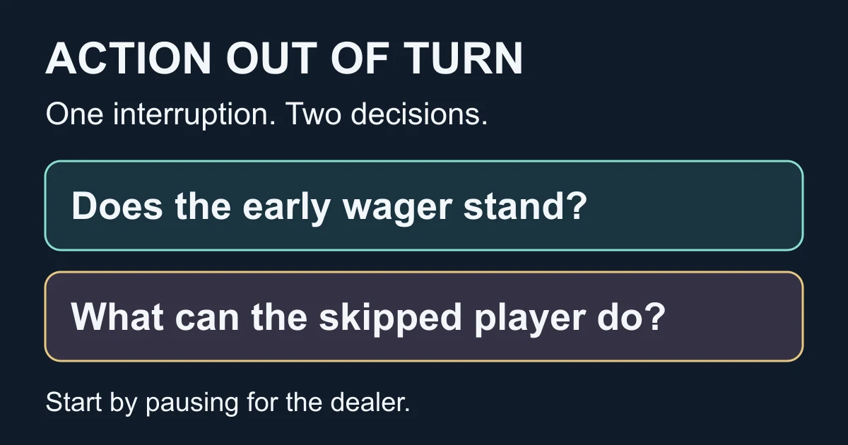 Out-of-turn correction asks two questions: does the early wager stand, and what can the skipped player do?