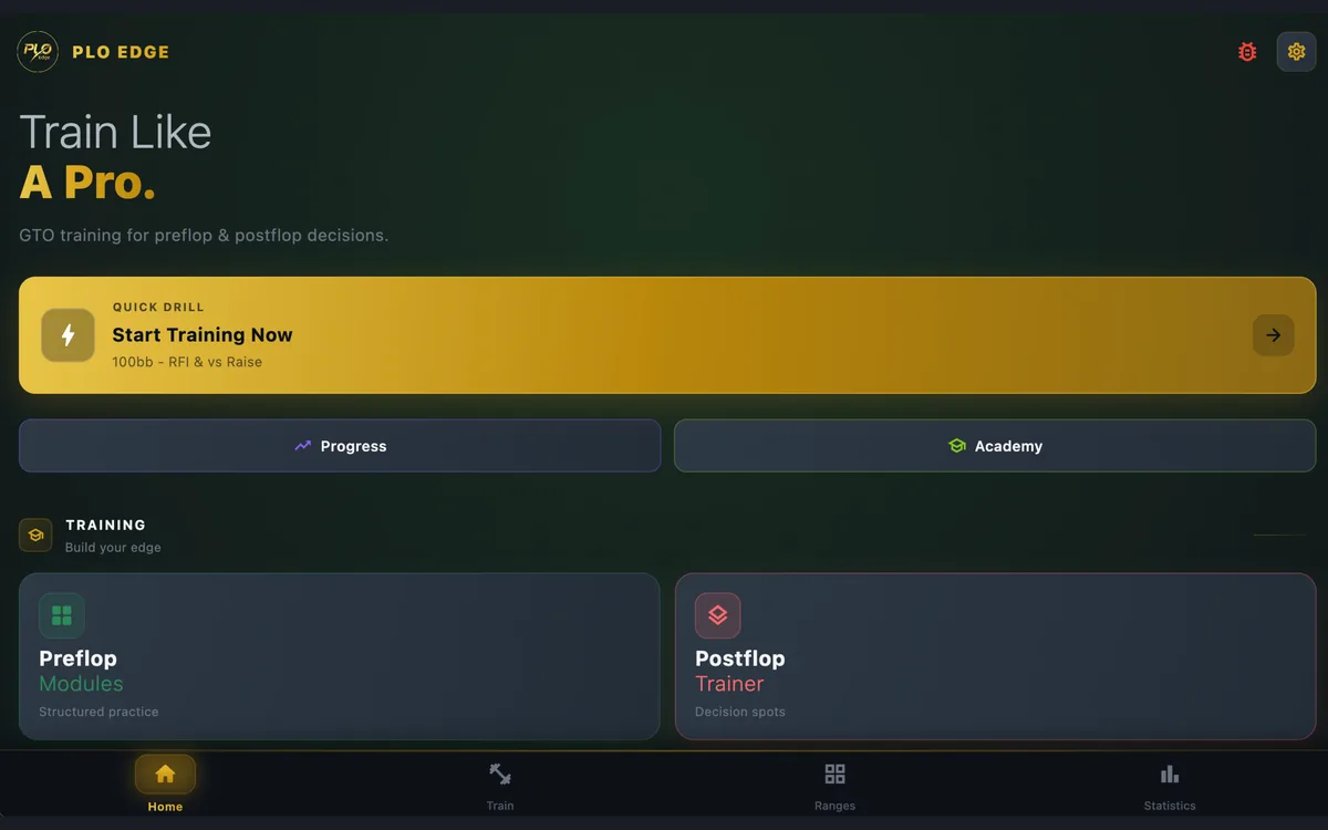 PLO Edge on macOS - home screen